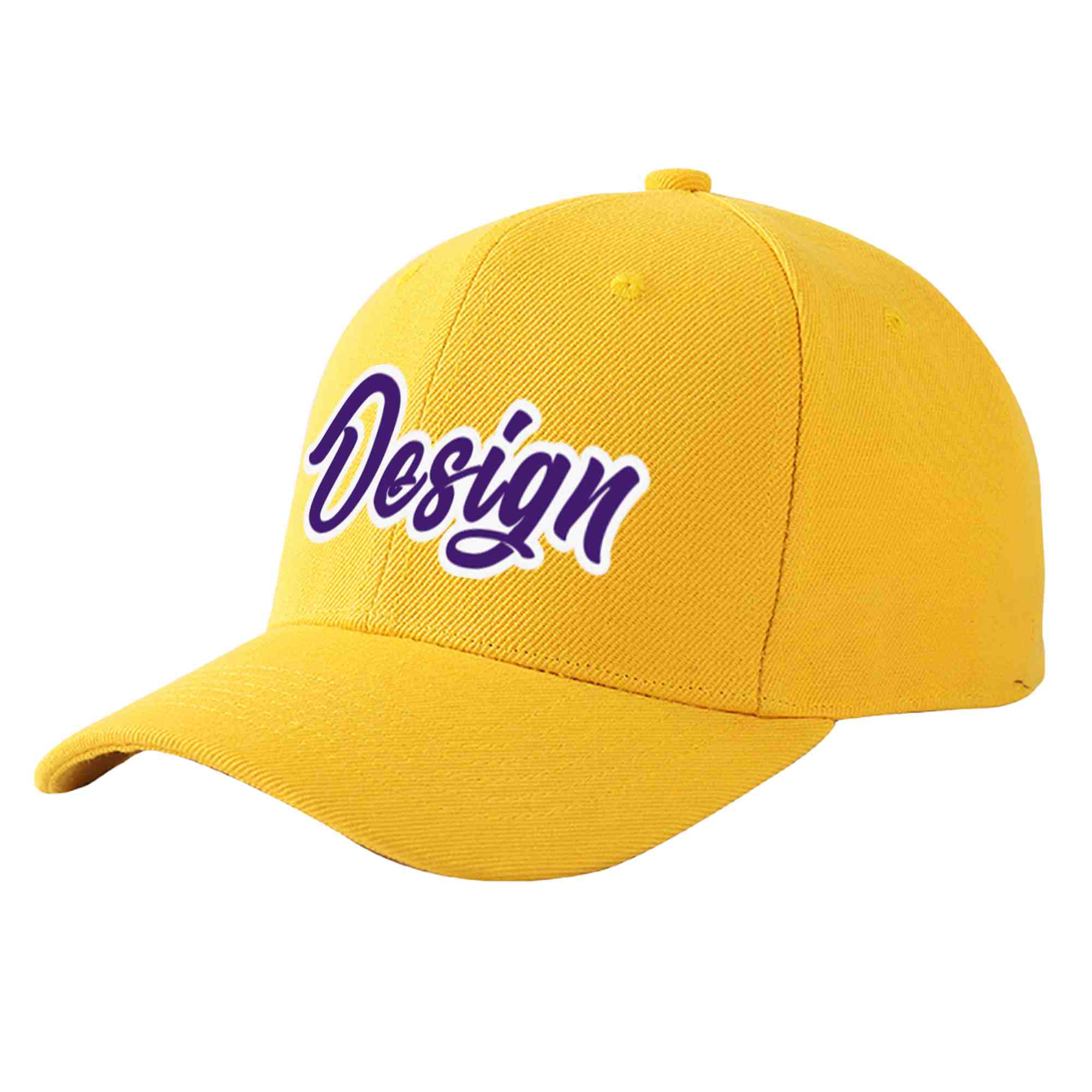 Casquette de baseball incurvée personnalisée en or violet-blanc avec avant-toit