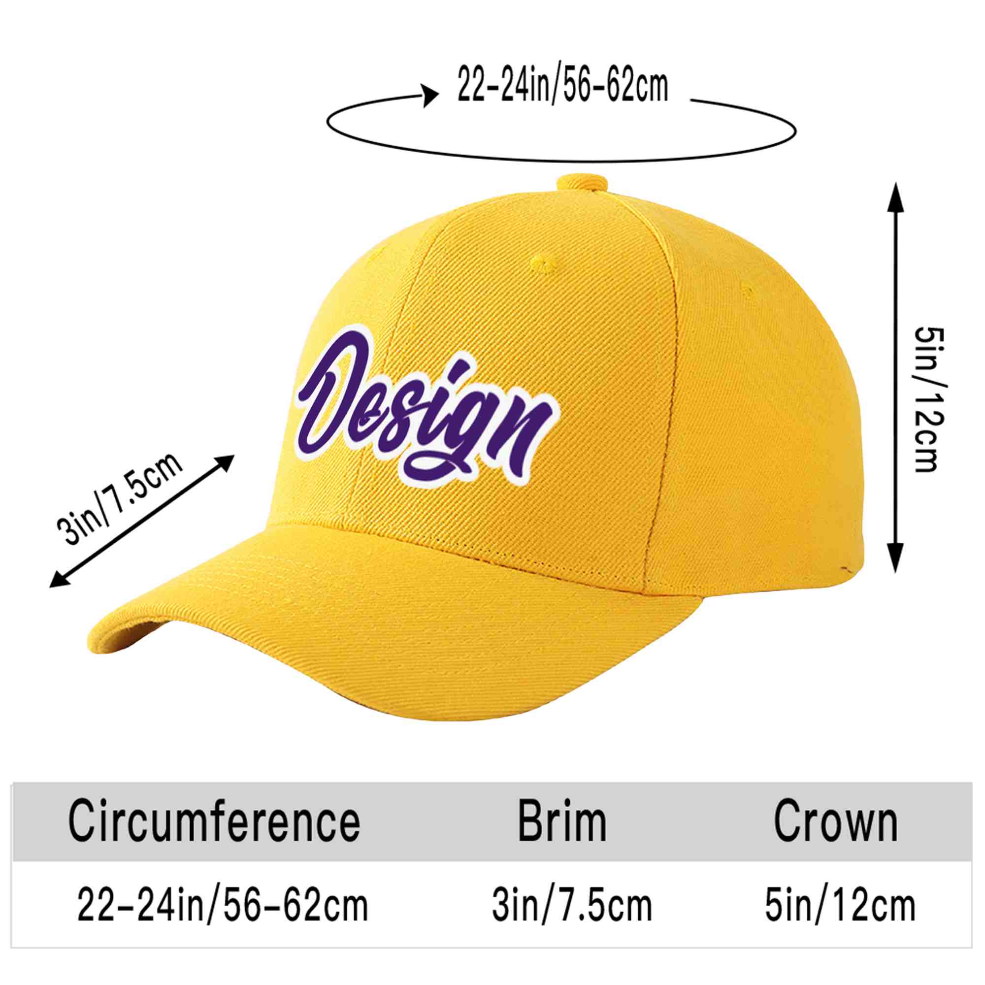 Casquette de baseball incurvée personnalisée en or violet-blanc avec avant-toit