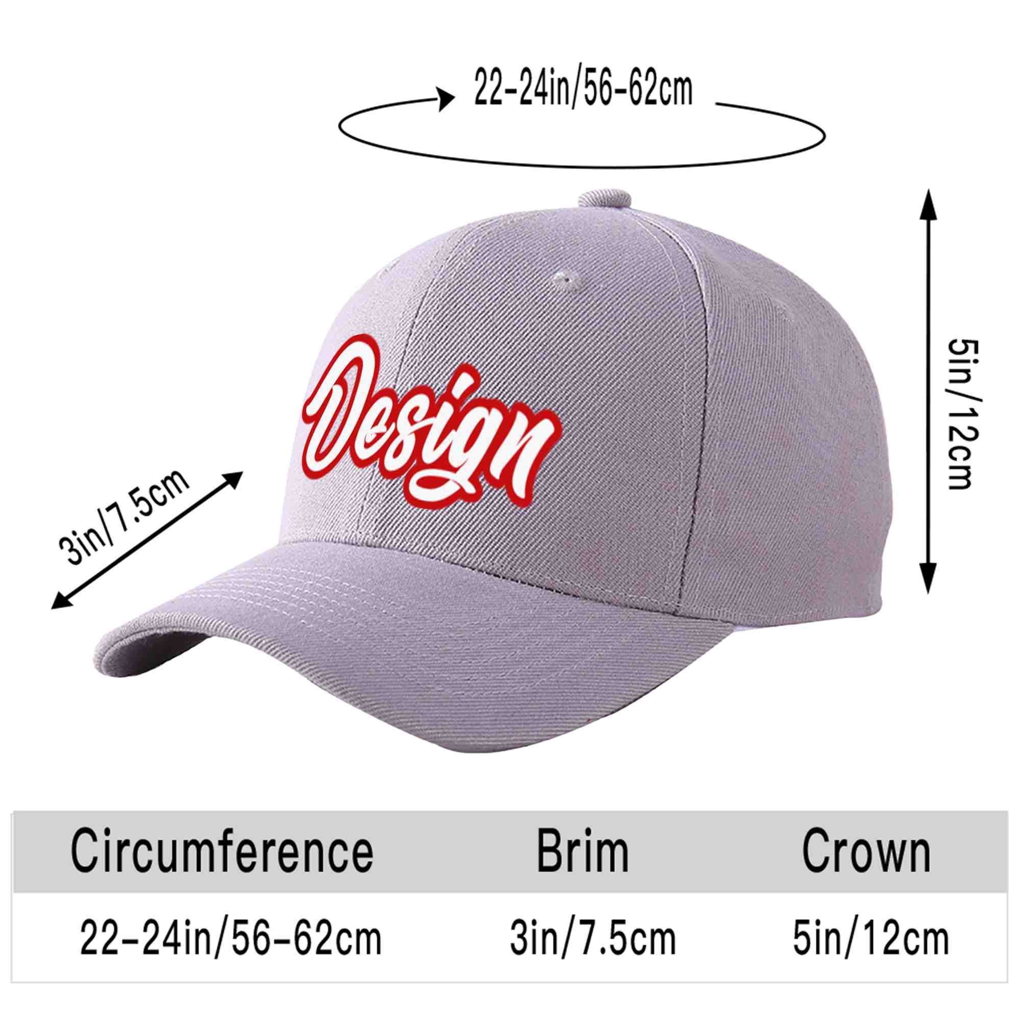 Custom Gray White-Red Curved Eaves Sport Design Baseball Cap