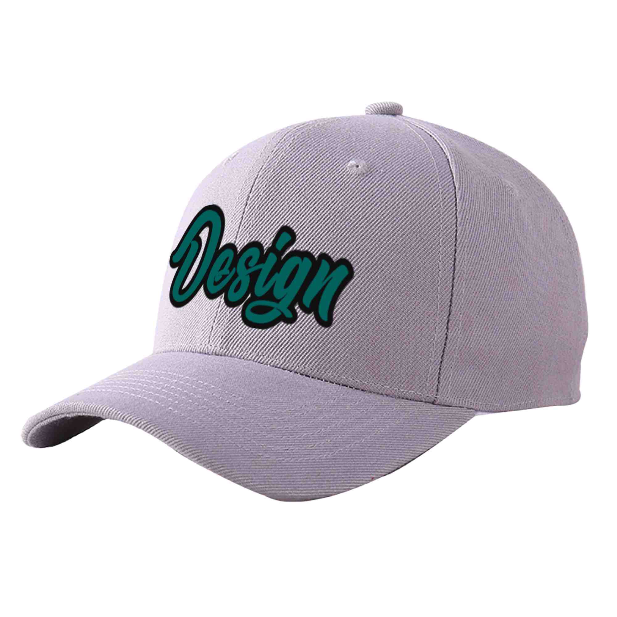 Custom Gray Aqua-Black Curved Eaves Sport Design Baseball Cap