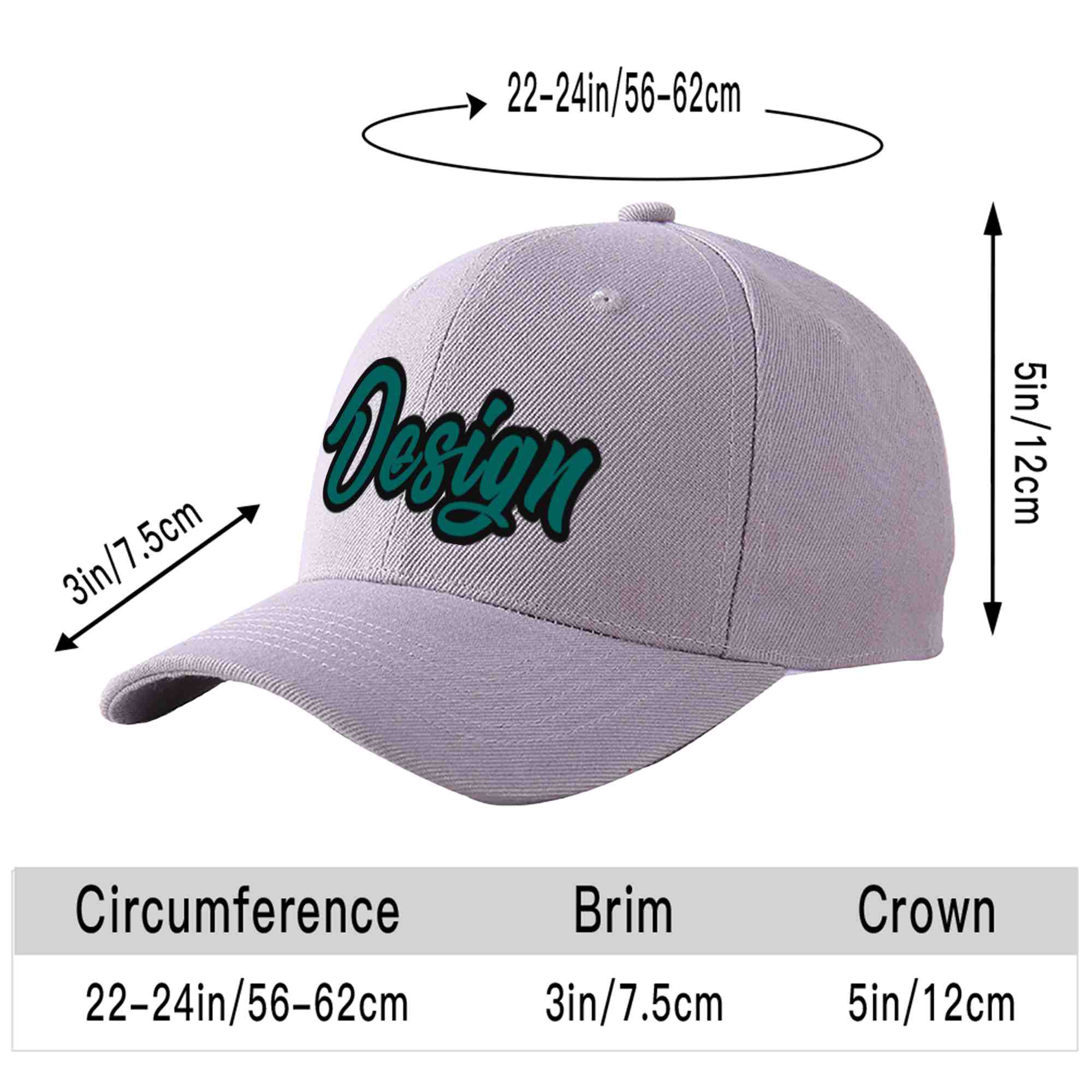 Custom Gray Aqua-Black Curved Eaves Sport Design Baseball Cap