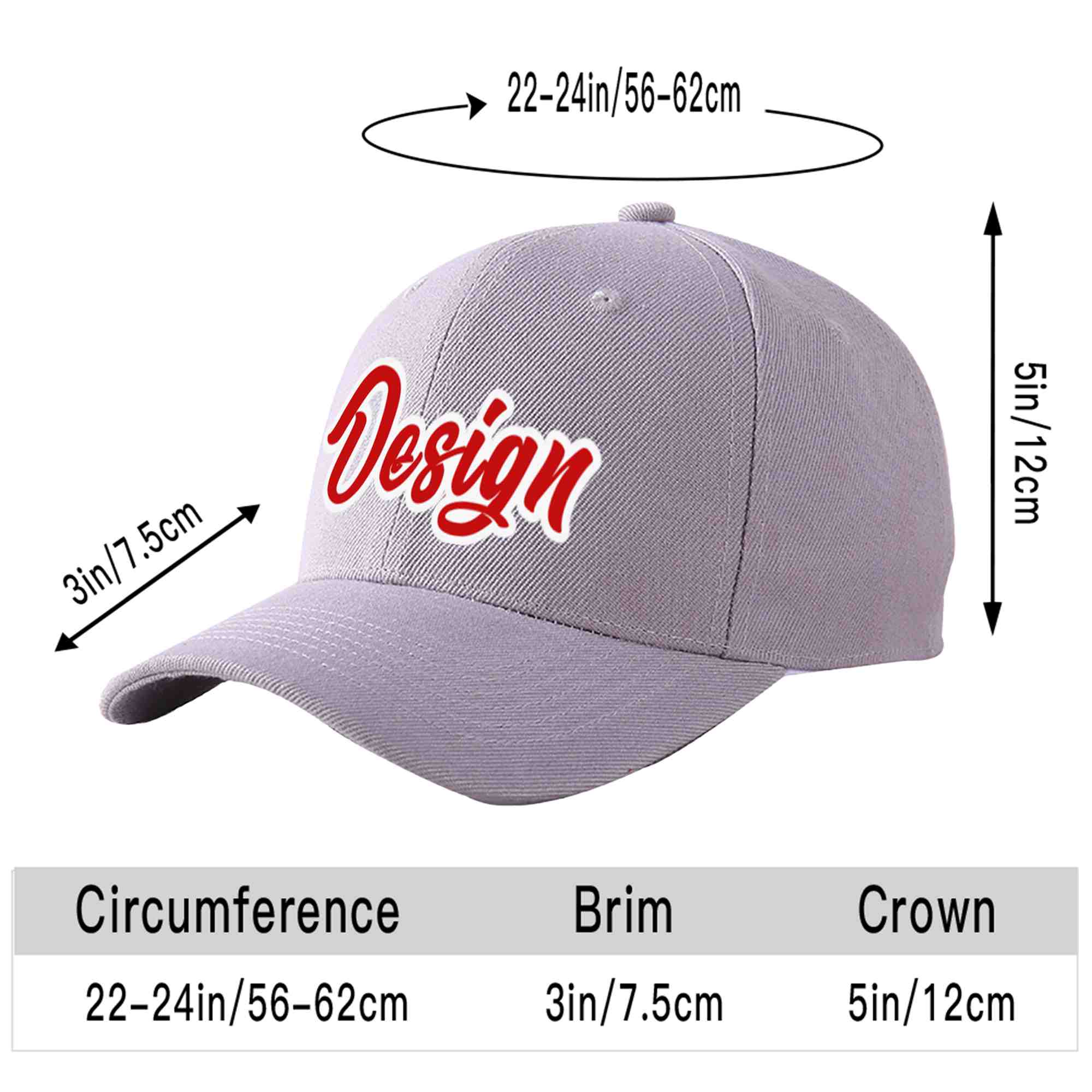 Casquette de baseball incurvée personnalisée gris rouge-blanc avec avant-toit