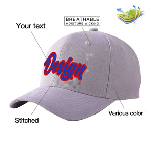 Custom Gray Royal-Red Curved Eaves Sport Design Baseball Cap