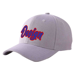 Custom Gray Royal-Red Curved Eaves Sport Design Baseball Cap