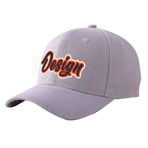 Custom Gray Navy-Orange Curved Eaves Sport Design Baseball Cap