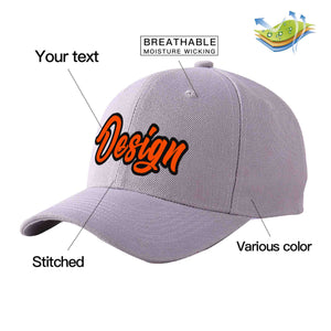 Custom Gray Orange-Black Curved Eaves Sport Design Baseball Cap