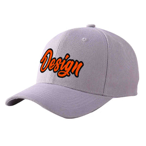 Custom Gray Orange-Black Curved Eaves Sport Design Baseball Cap