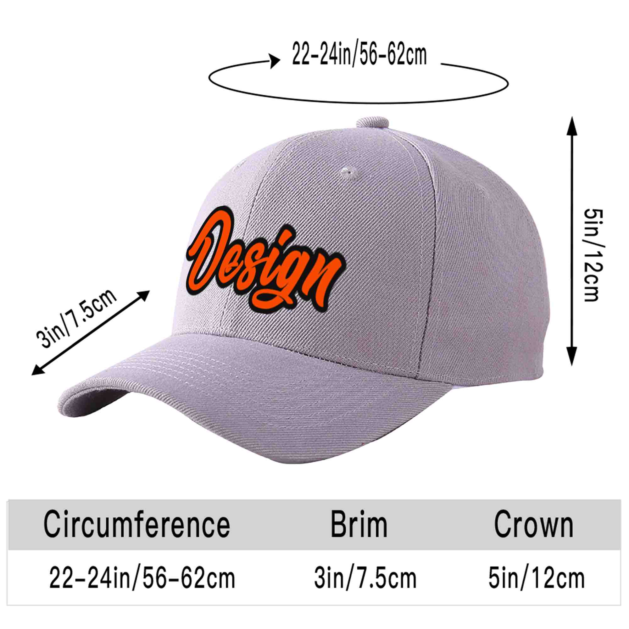 Casquette de baseball personnalisée gris orange-noir incurvée Eaves Sport Design