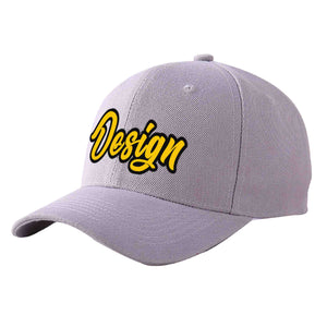 Custom Gray Gold-Black Curved Eaves Sport Design Baseball Cap