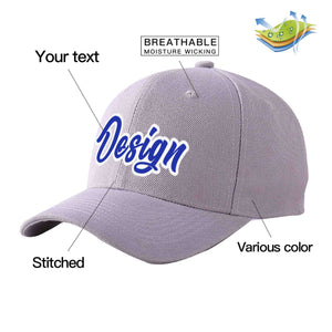 Custom Gray Royal-White Curved Eaves Sport Design Baseball Cap