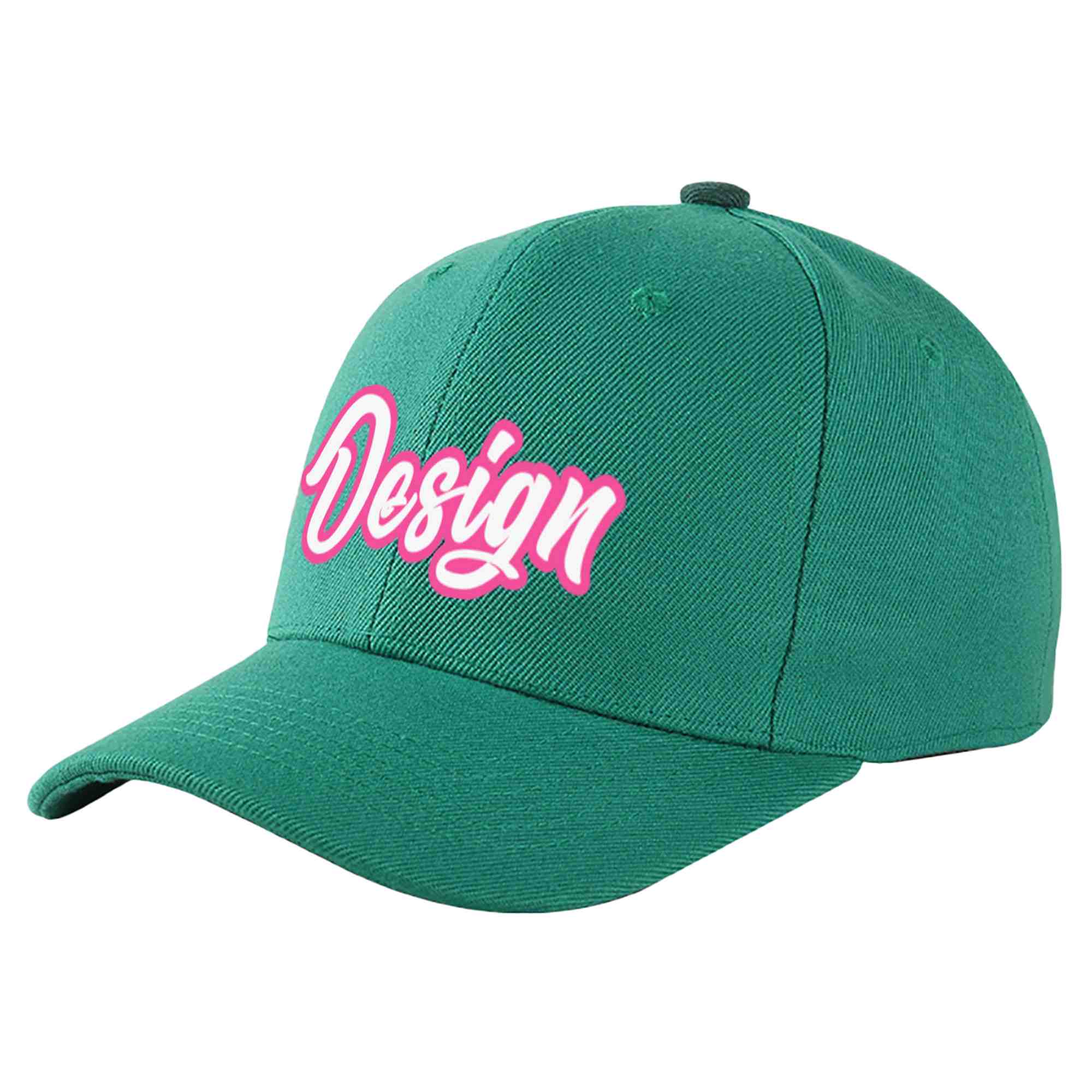 Custom Light Green White-Pink Curved Eaves Sport Design Baseball Cap