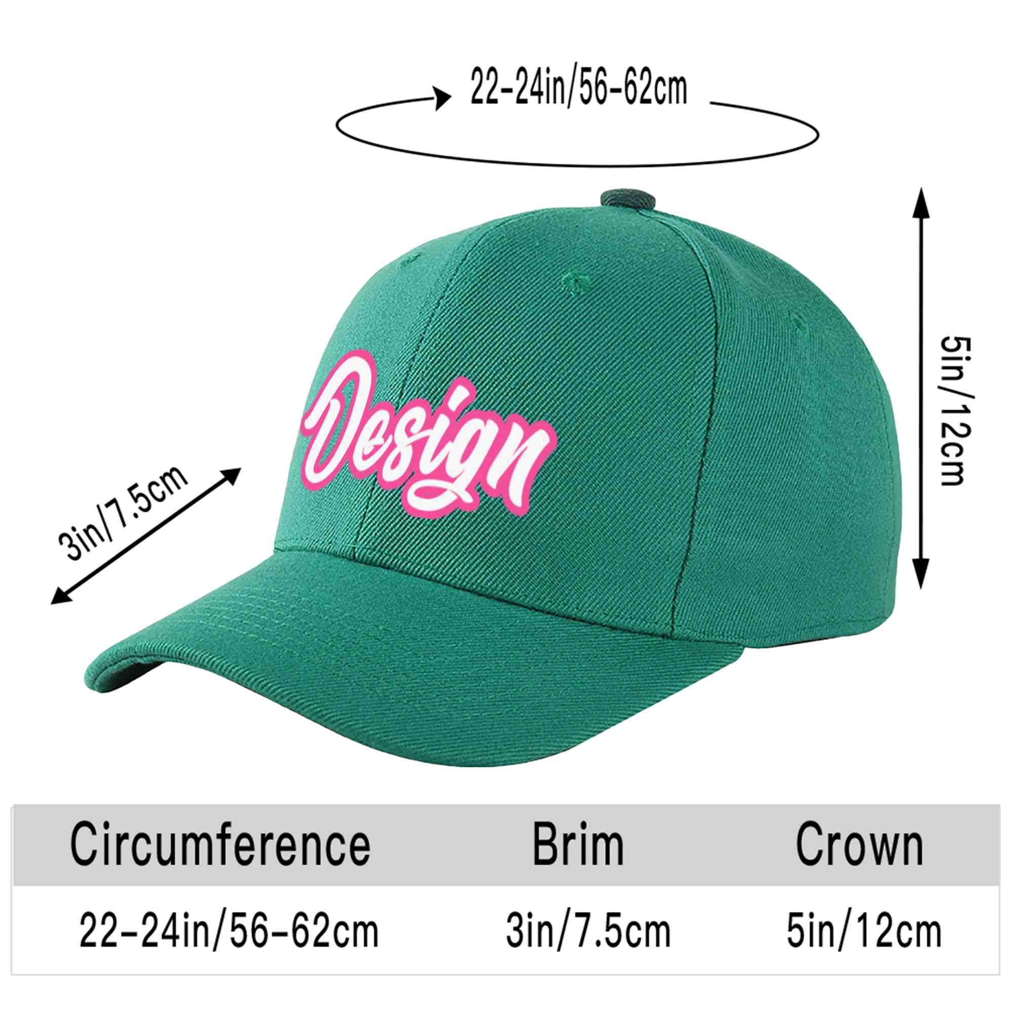 Casquette de baseball incurvée personnalisée vert clair blanc-rose avec avant-toit