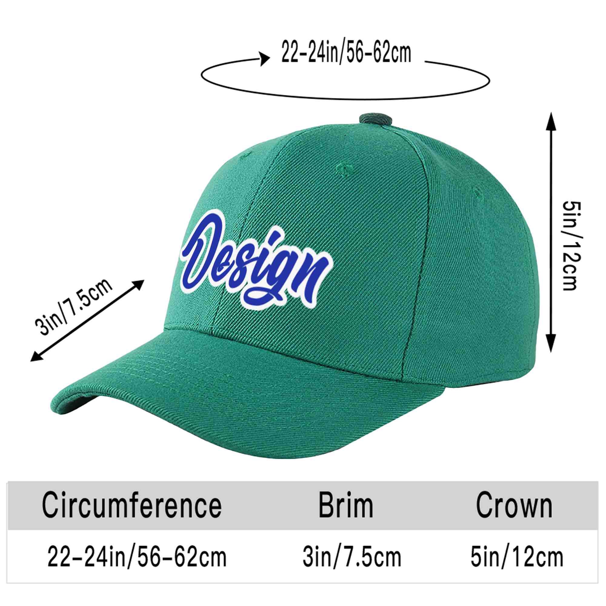 Custom Light Green Royal-White Curved Eaves Sport Design Baseball Cap