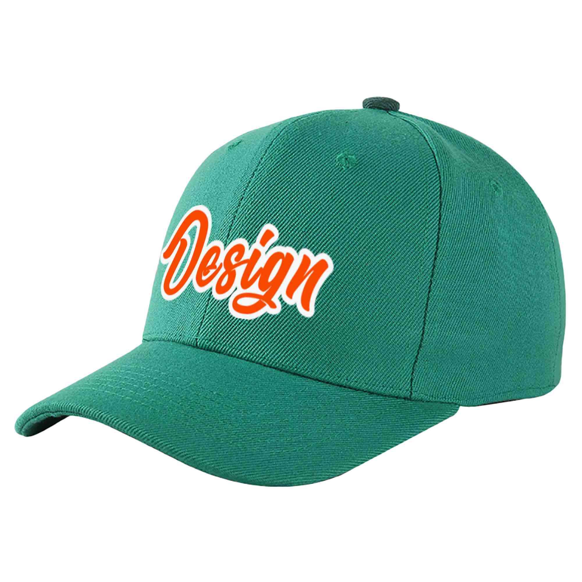 Custom Light Green Orange-White Curved Eaves Sport Design Baseball Cap