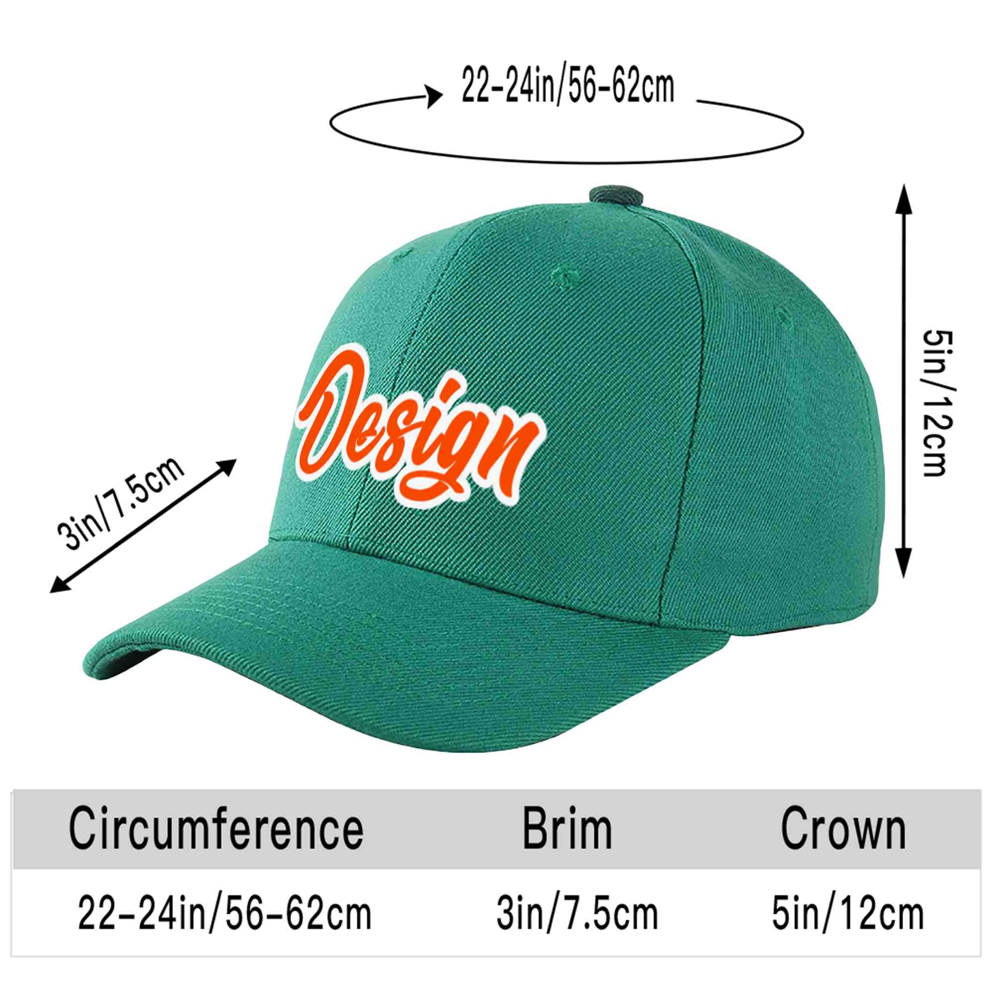 Casquette de baseball incurvée personnalisée vert clair orange-blanc avec avant-toit