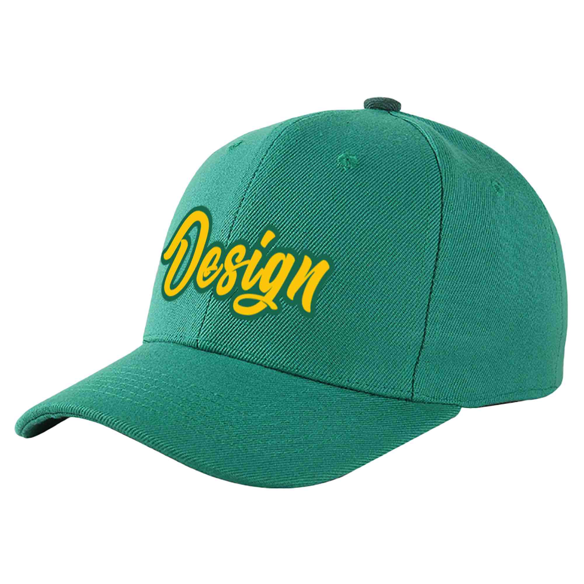 Custom Light Green Gold-Kelly Green Curved Eaves Sport Design Baseball Cap