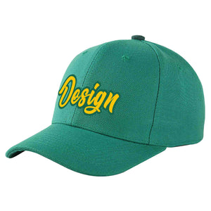 Casquette de baseball personnalisée vert clair Gold-Kelly Green Curved Eaves Sport Design