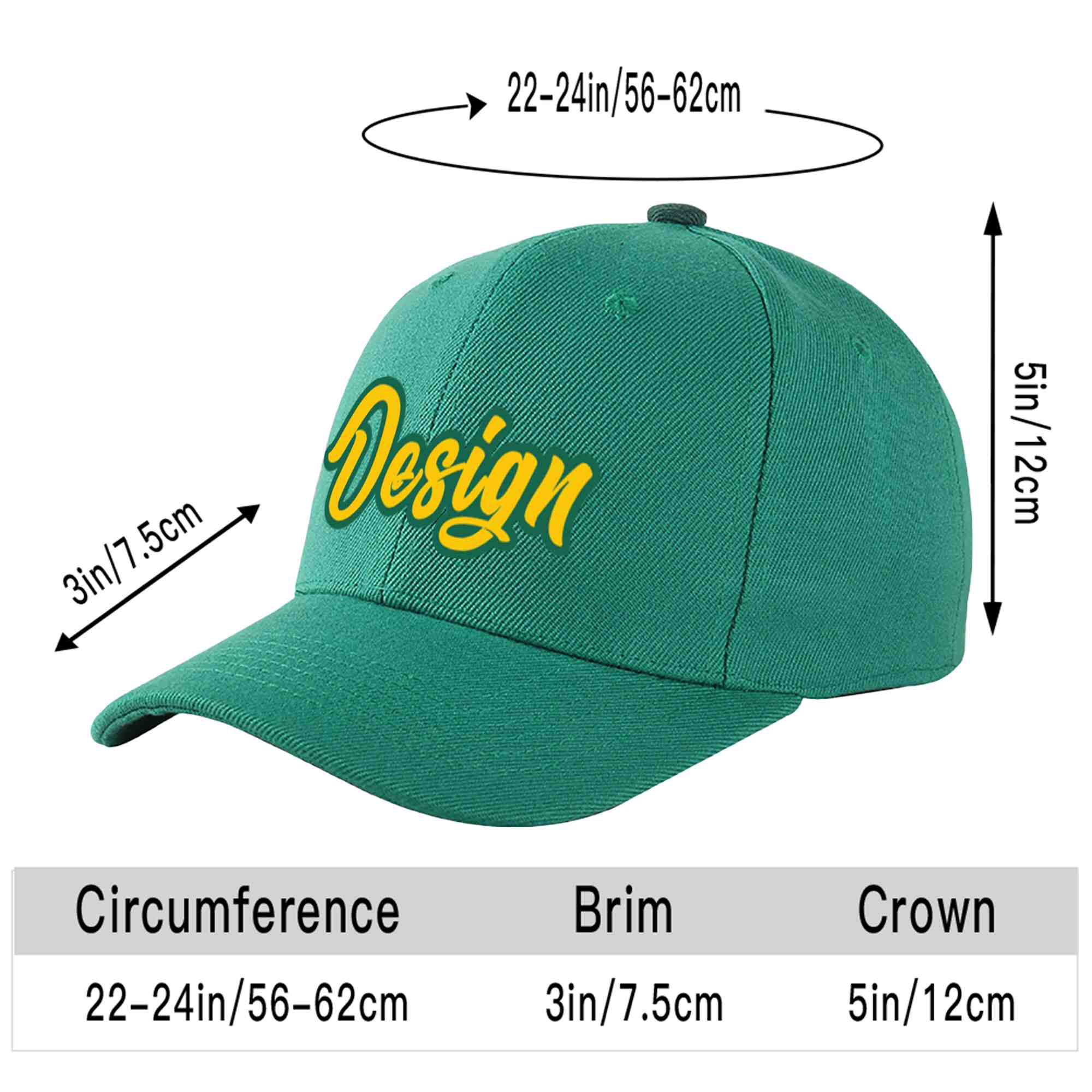 Custom Light Green Gold-Kelly Green Curved Eaves Sport Design Baseball Cap