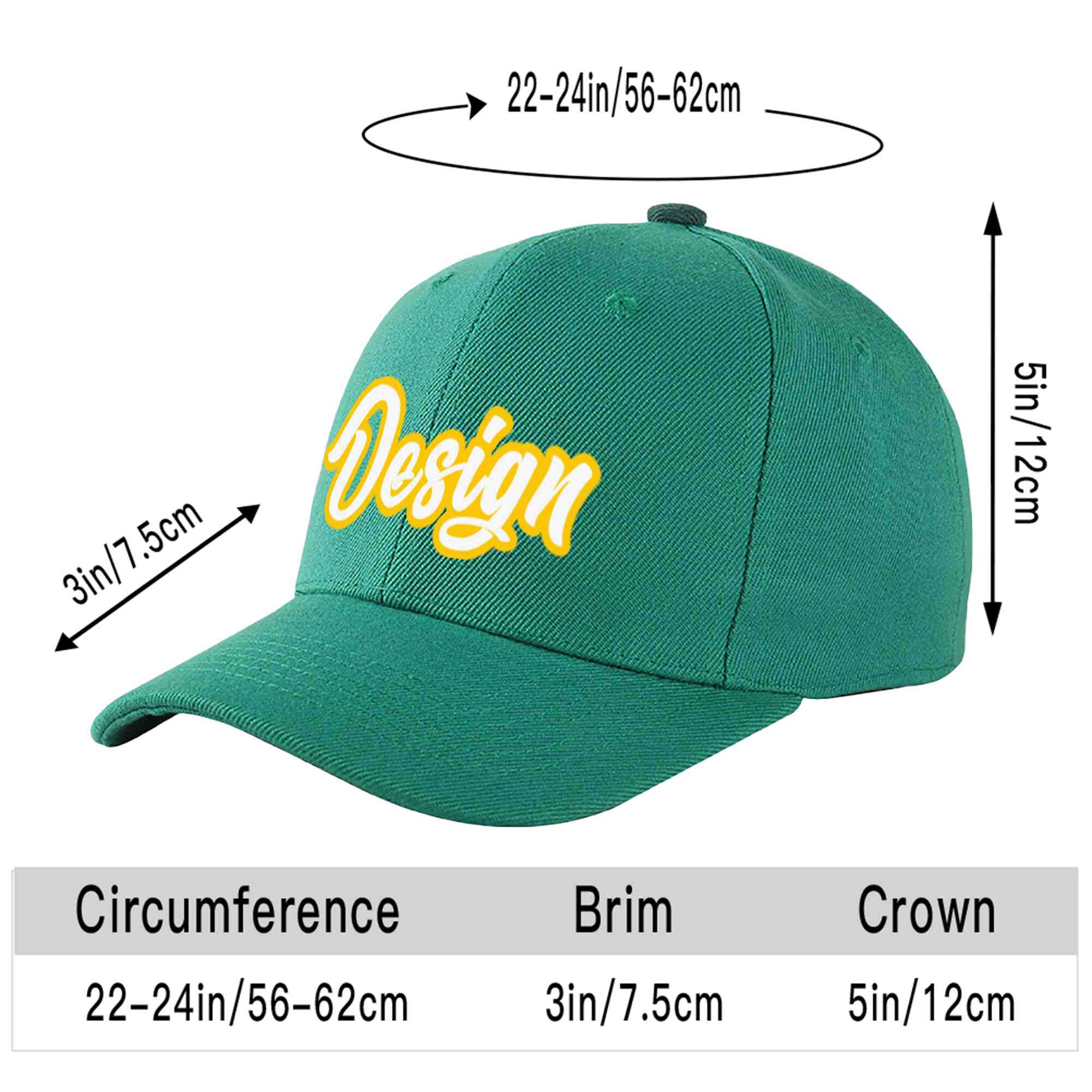 Custom Light Green White-Gold Curved Eaves Sport Design Baseball Cap