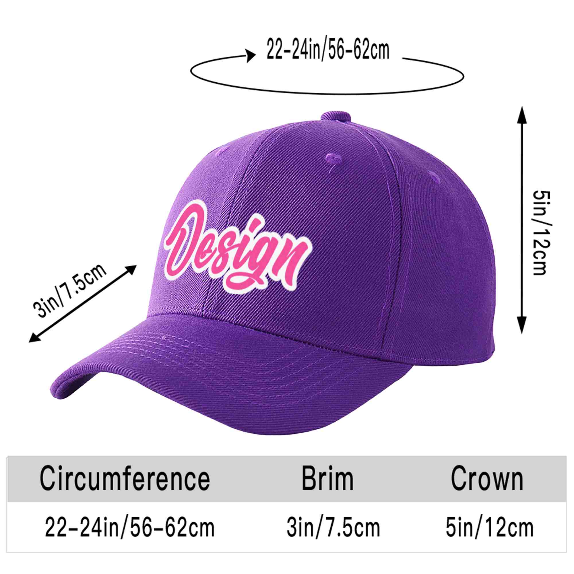 Casquette de baseball incurvée personnalisée violet rose-blanc avec avant-toit