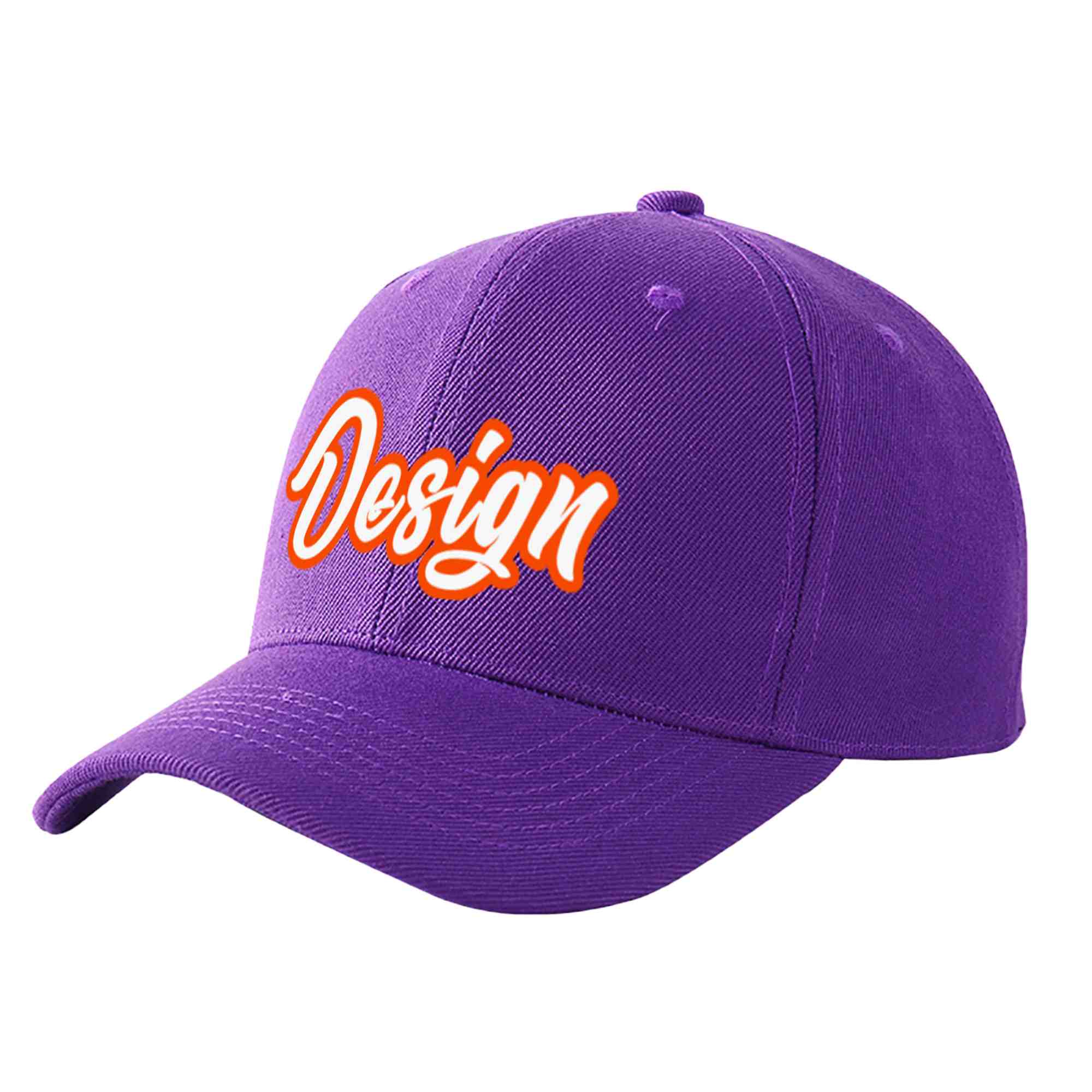 Casquette de baseball personnalisée, violet, blanc et orange, design sportif, avec avant-toit incurvé