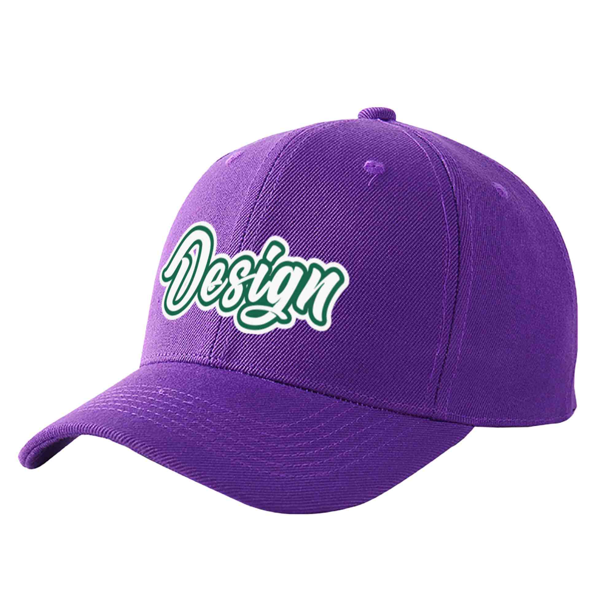 Casquette de baseball personnalisée violet blanc-vert Kelly incurvée Eaves Sport Design