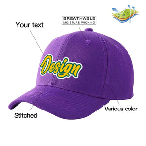 Casquette de baseball personnalisée avec avant-toit incurvé violet doré et vert Kelly