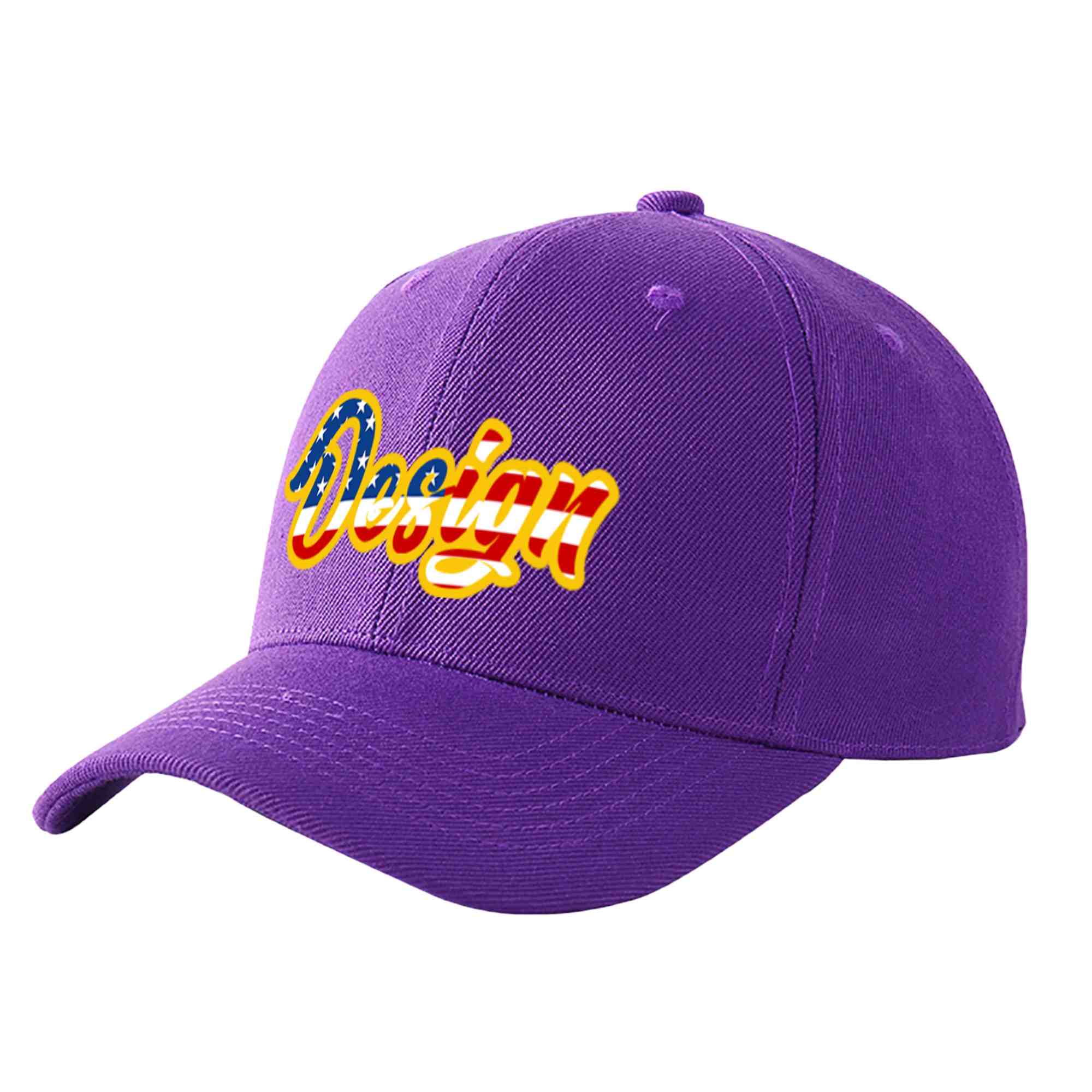 Custom Purple Vintage USA Flag-Gold Curved Eaves Sport Design Baseball Cap