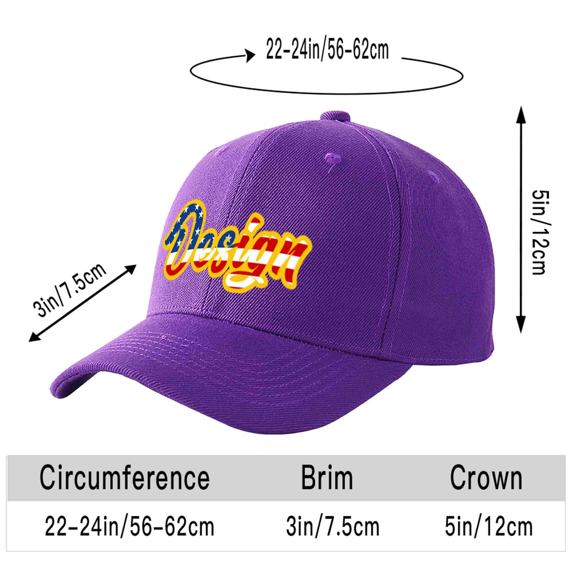 Custom Purple Vintage USA Flag-Gold Curved Eaves Sport Design Baseball Cap