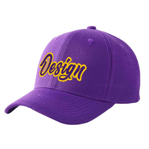 Custom Purple Purple-Gold Curved Eaves Sport Design Baseball Cap