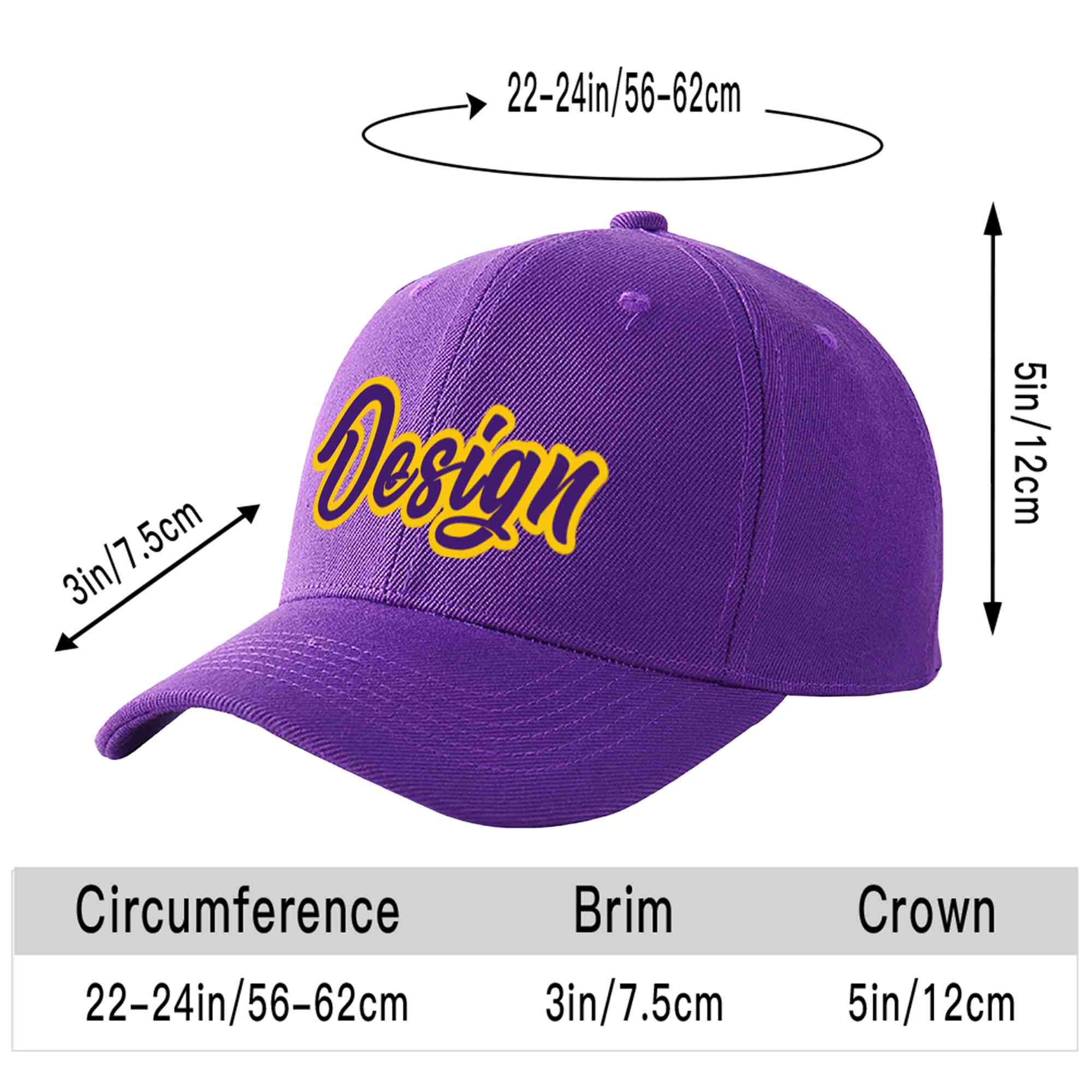 Casquette de baseball personnalisée violet violet-or courbée Eaves Sport Design