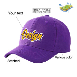 Custom Purple Gold-Purple Curved Eaves Sport Design Baseball Cap