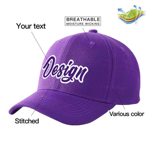 Custom Purple Purple-White Curved Eaves Sport Design Baseball Cap