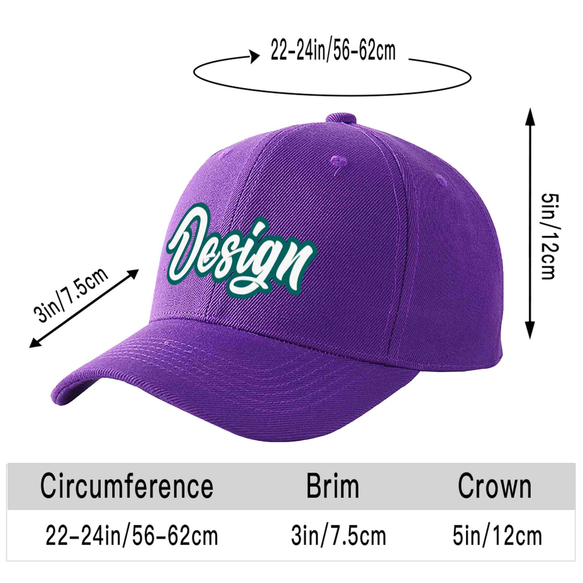 Casquette de baseball personnalisée violet blanc-aqua courbé Eaves Sport Design