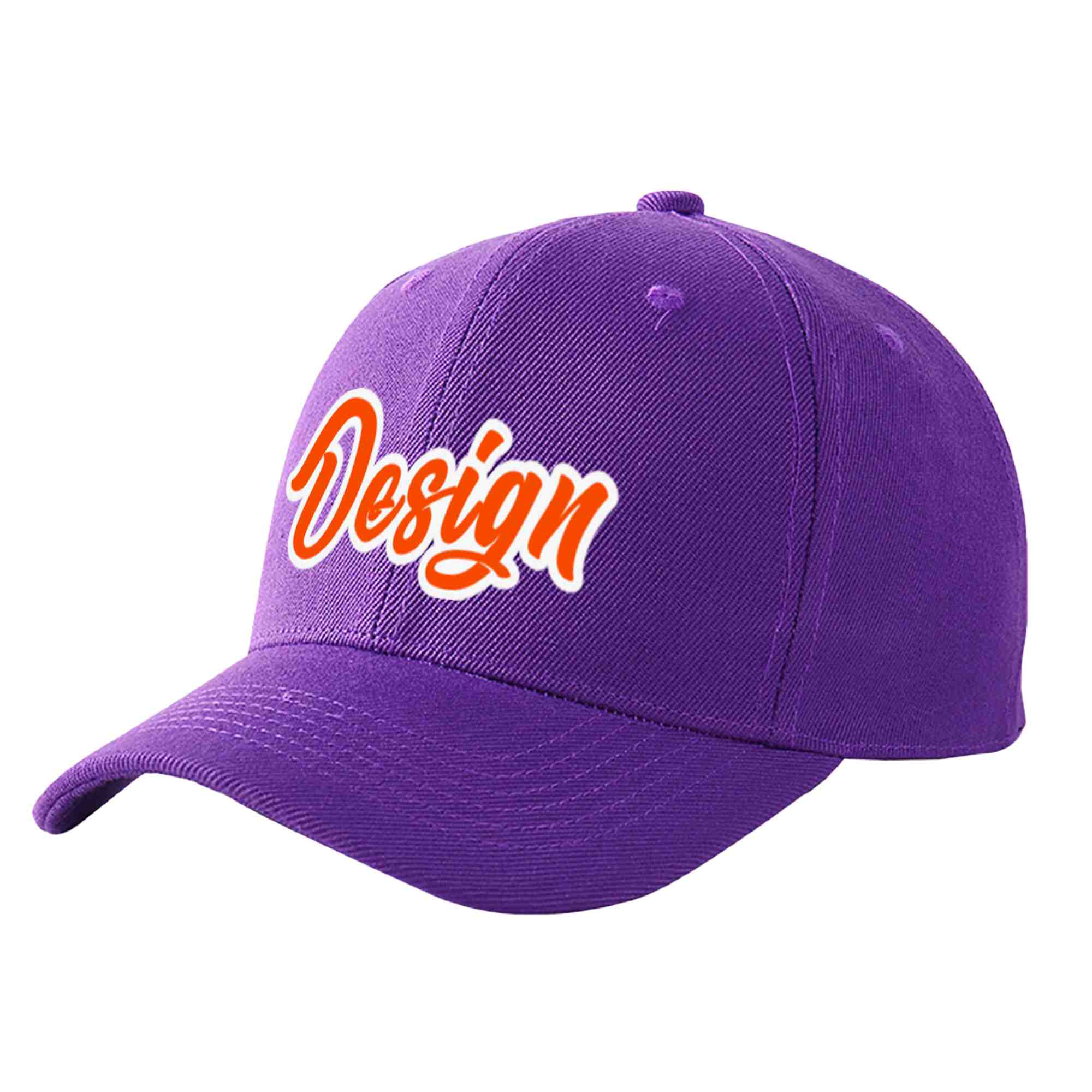 Custom Purple Orange-White Curved Eaves Sport Design Baseball Cap