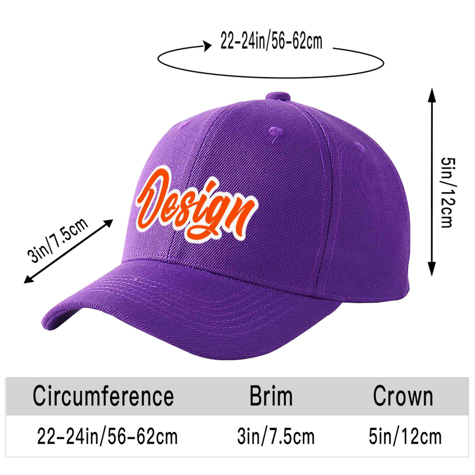 Custom Purple Orange-White Curved Eaves Sport Design Baseball Cap