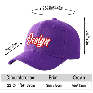 Casquette de baseball personnalisée violet blanc-rouge avec avant-toit incurvé