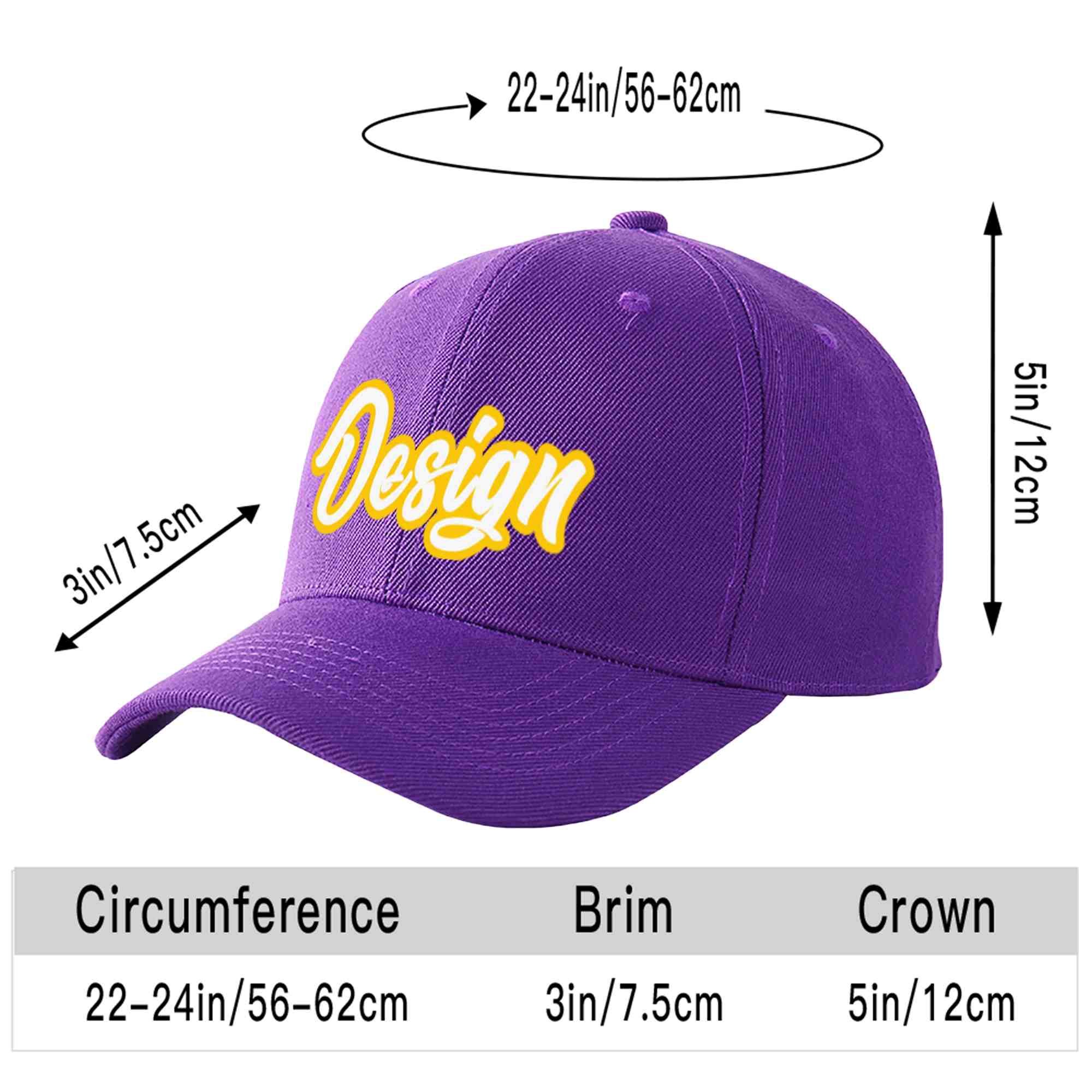 Casquette de baseball personnalisée violet blanc-or incurvée Eaves Sport Design