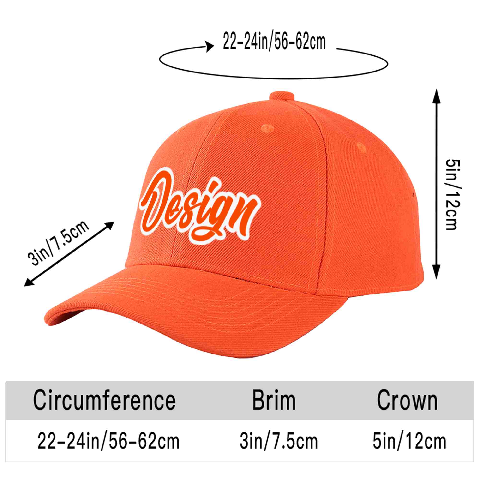 Casquette de baseball incurvée personnalisée orange mandarine-blanc avec avant-toit