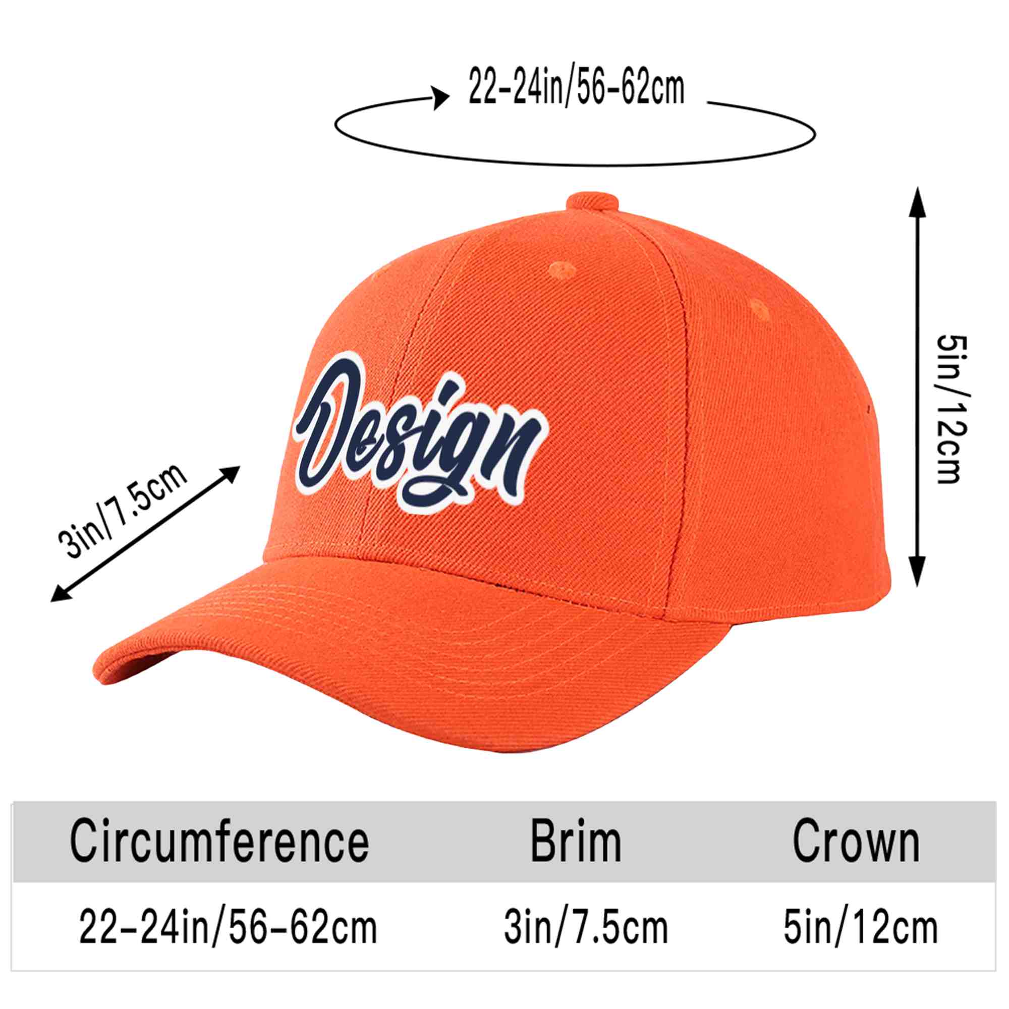 Custom Tangerine Navy-White Curved Eaves Sport Design Baseball Cap