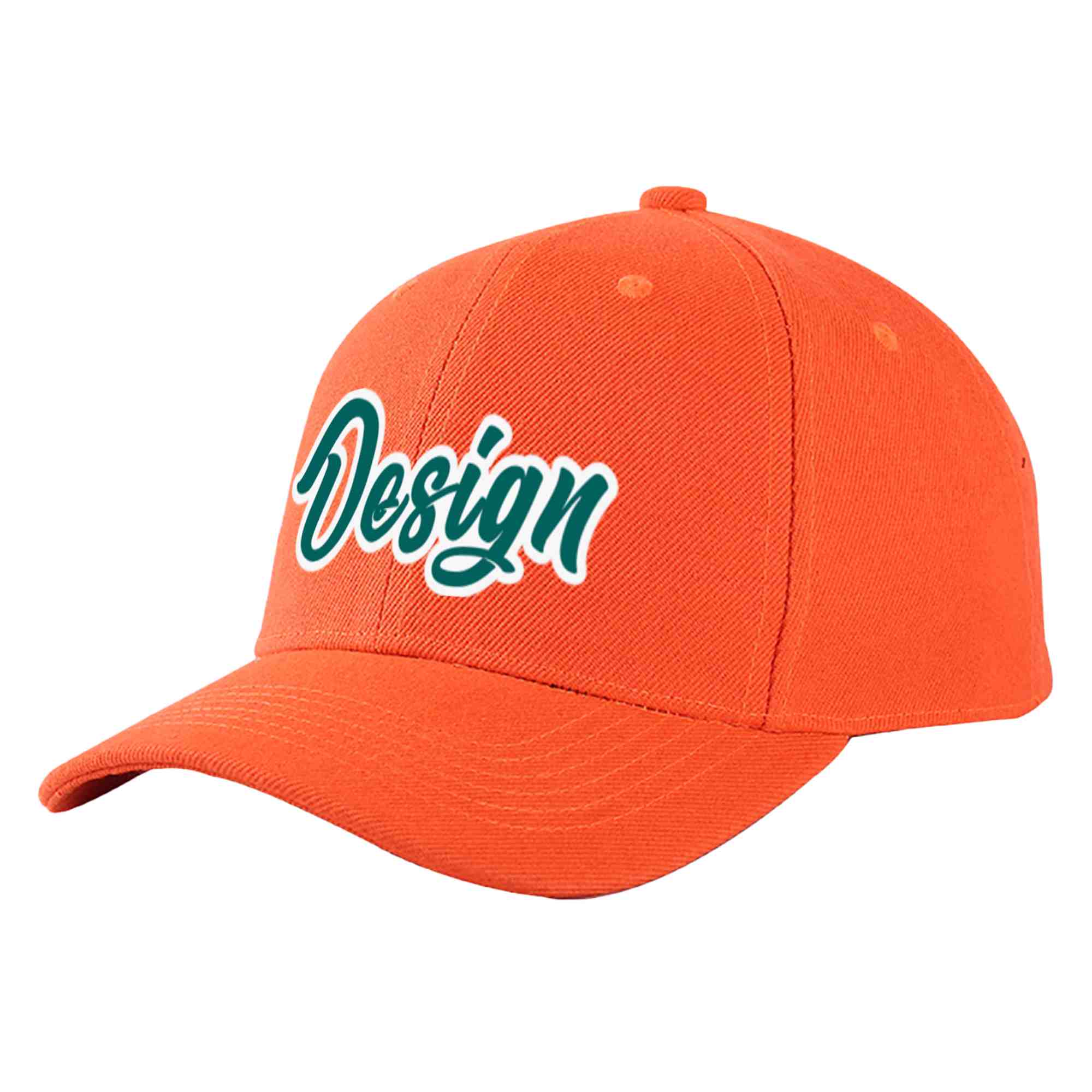 Custom Tangerine Aqua-White Curved Eaves Sport Design Baseball Cap