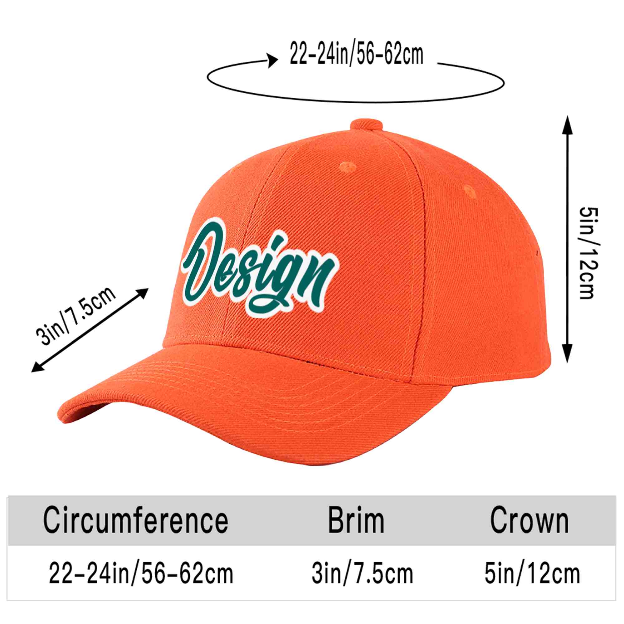 Custom Tangerine Aqua-White Curved Eaves Sport Design Baseball Cap