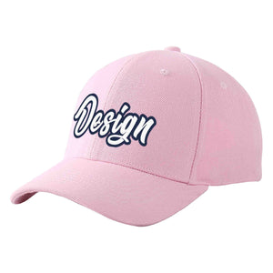 Custom Pink White-Navy Curved Eaves Sport Design Baseball Cap