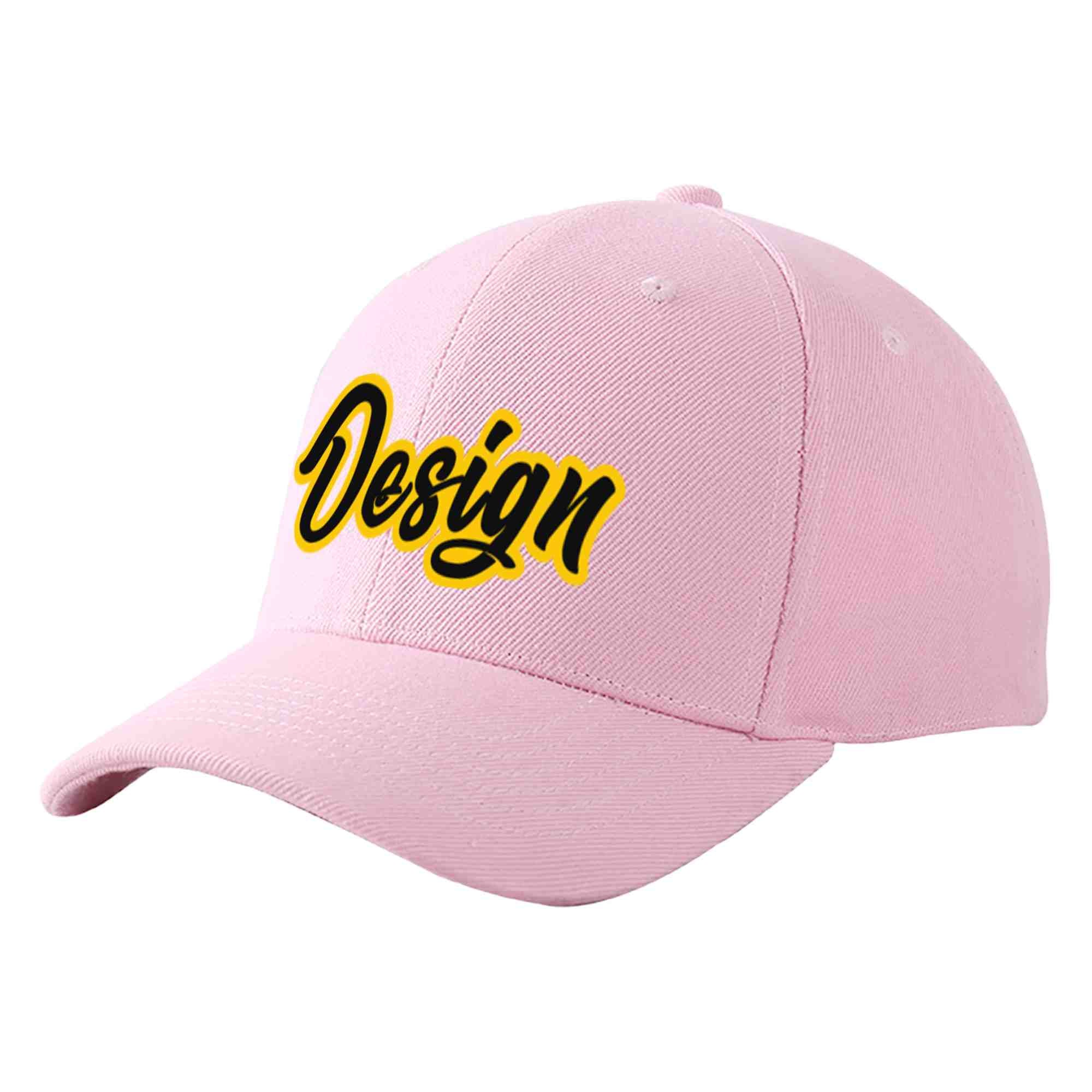 Custom Pink Black-Gold Curved Eaves Sport Design Baseball Cap