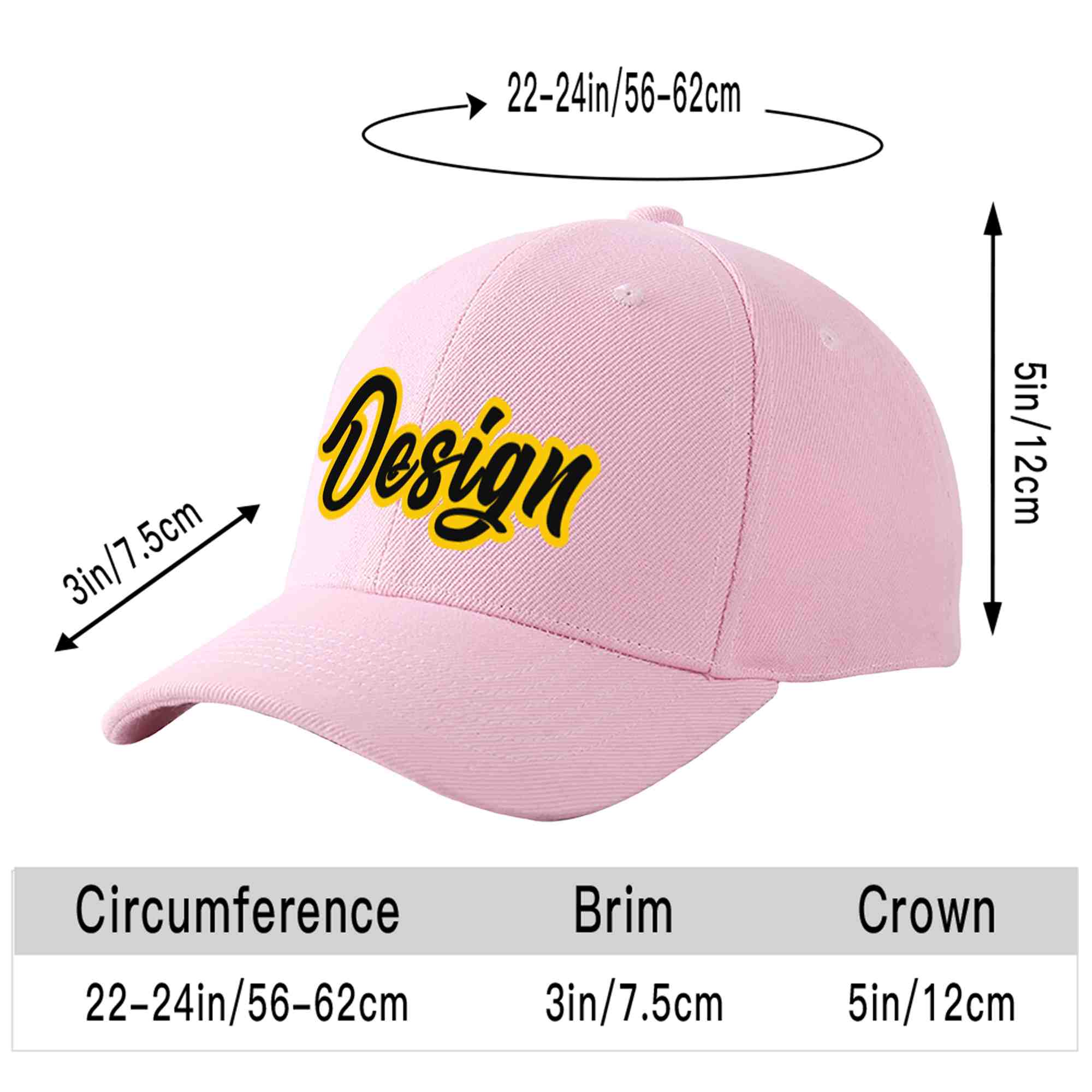 Custom Pink Black-Gold Curved Eaves Sport Design Baseball Cap