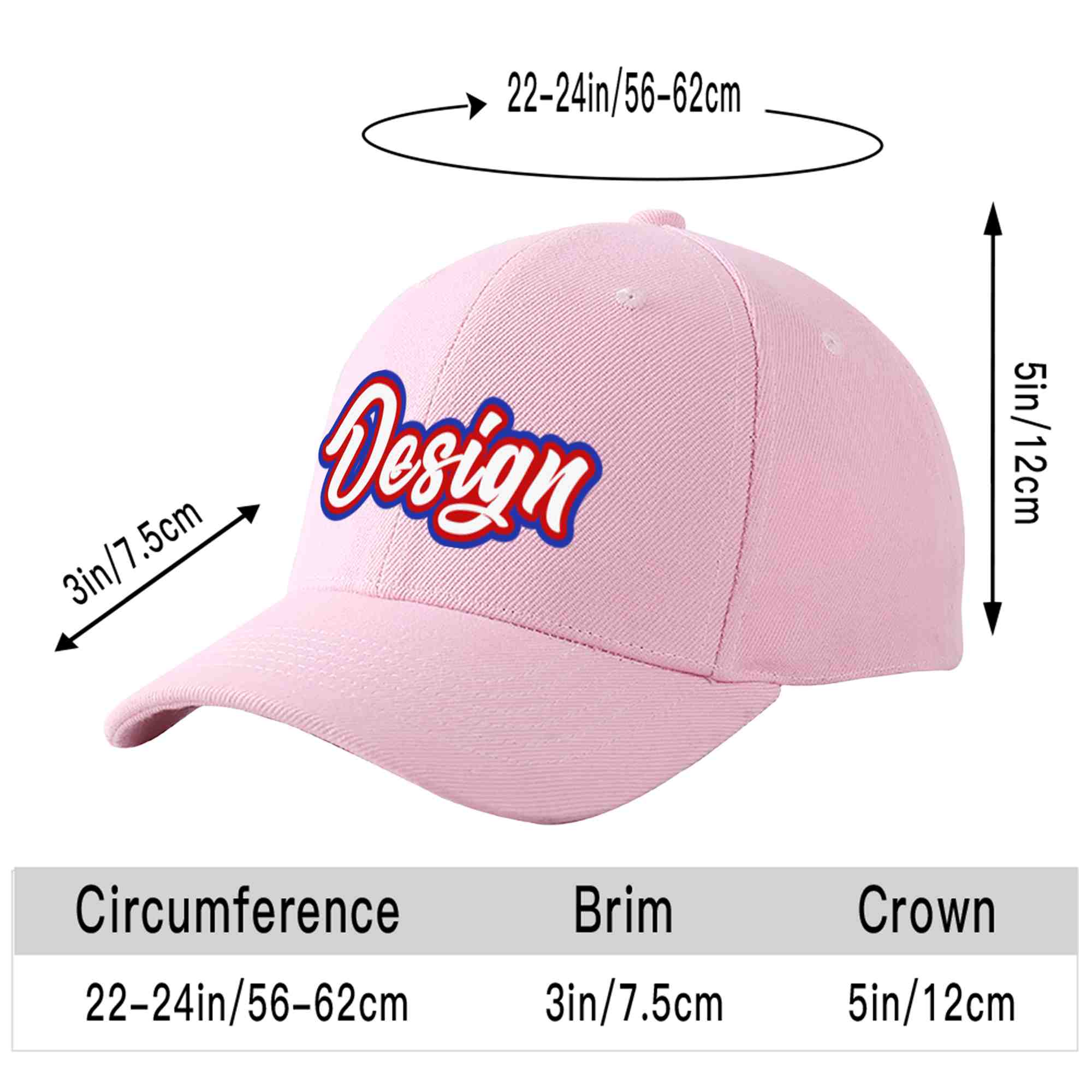 Casquette de baseball personnalisée rose blanc-rouge avec avant-toit incurvé