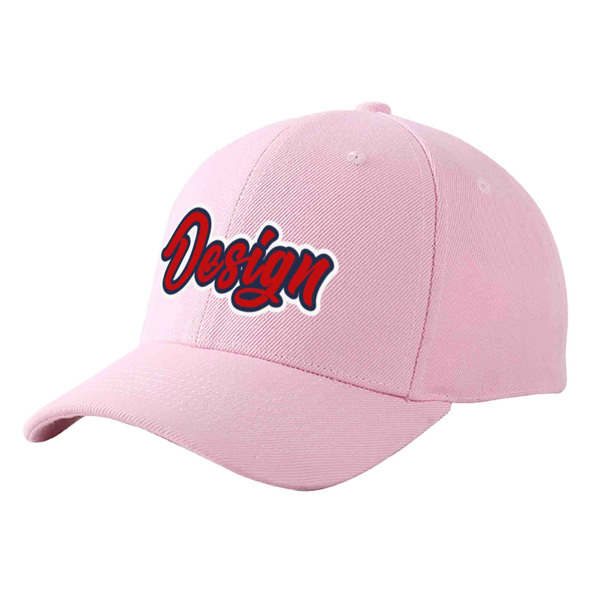 Custom Pink Red-Navy Curved Eaves Sport Design Baseball Cap