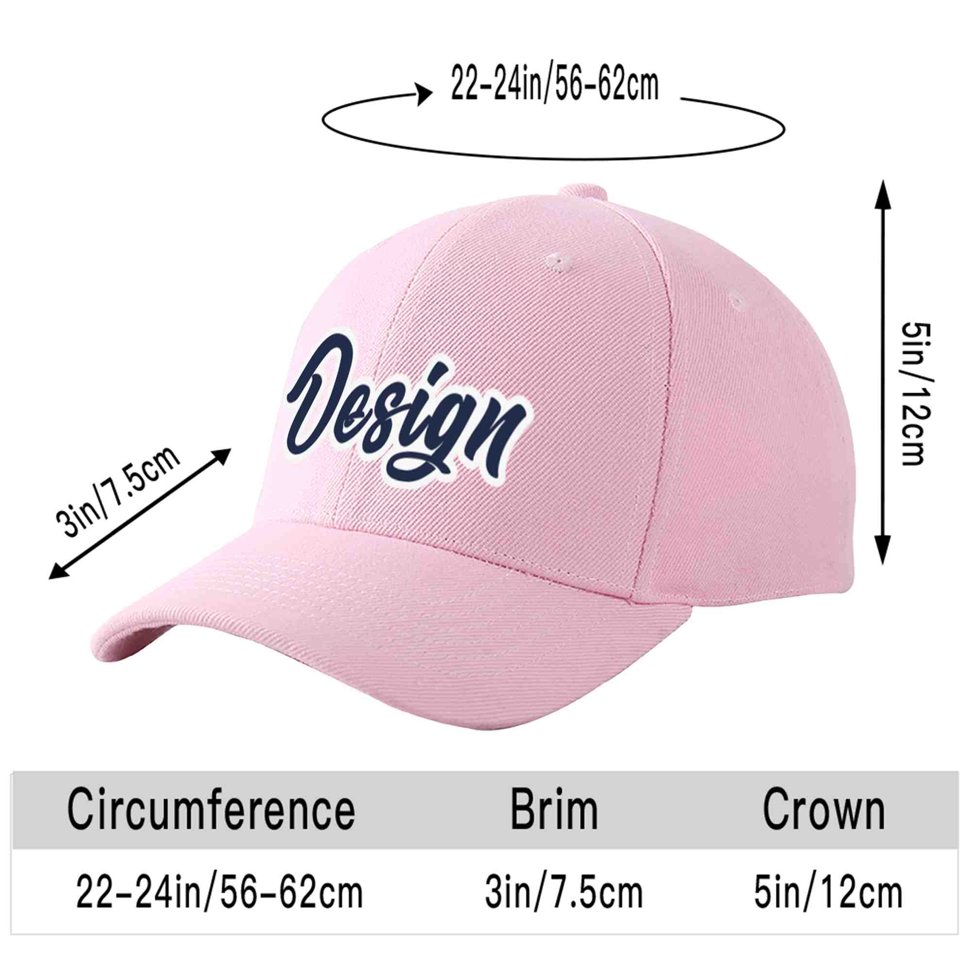 Custom Pink Navy-White Curved Eaves Sport Design Baseball Cap