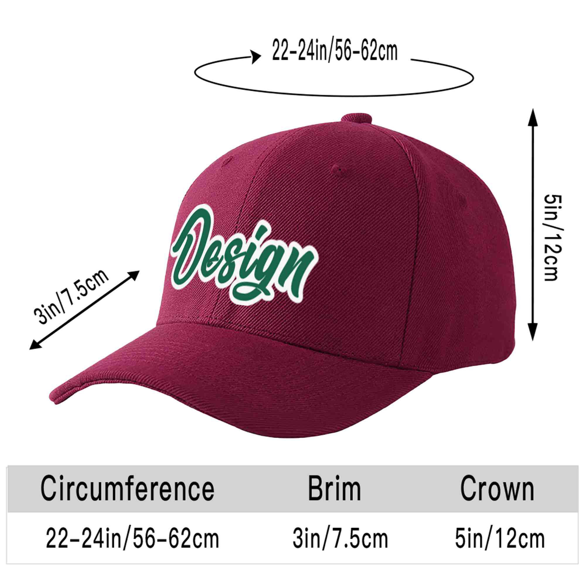 Custom Red Wine Kelly Green-White Curved Eaves Sport Design Baseball Cap