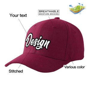 Custom Red Wine White-Black Curved Eaves Sport Design Baseball Cap